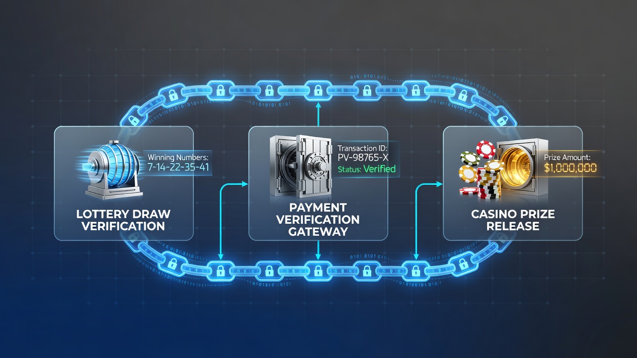 Flussdiagramm der Verifikationsschritte bei gekoppelten Lotterie- und Casino-Auszahlungen