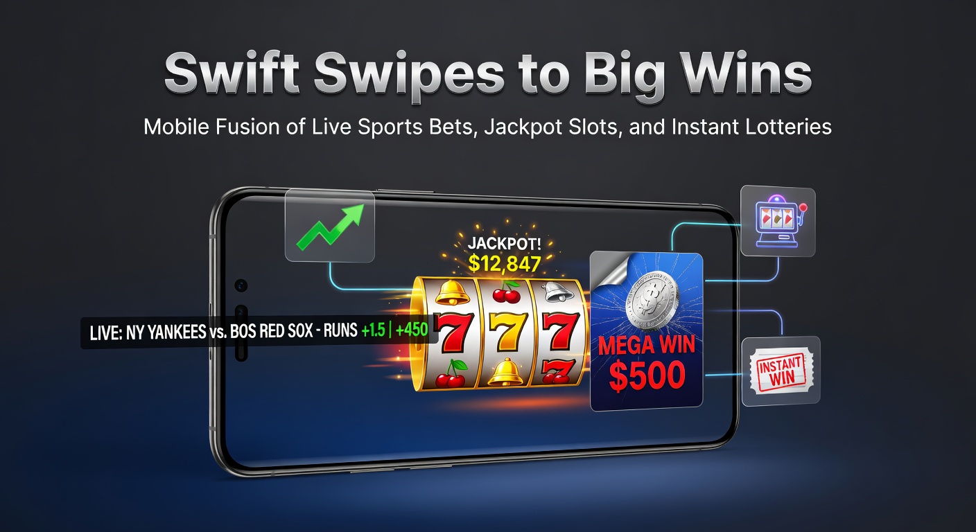 Detaillierte Ansicht einer App mit simultanen Live-Wetten, Slot-Dreh und Instant-Lotterie-Ergebnis